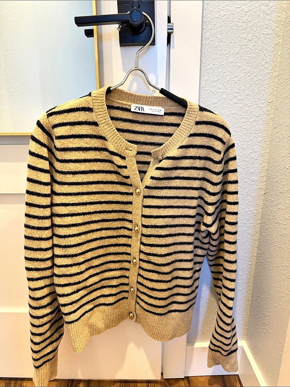 ZARA Striped Cardigan in Tan & Black Like New